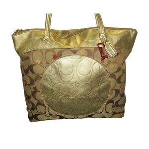 Coach Classic Laura Secret Admirer Jacquard Signature Hearts Dots Tote & Charm